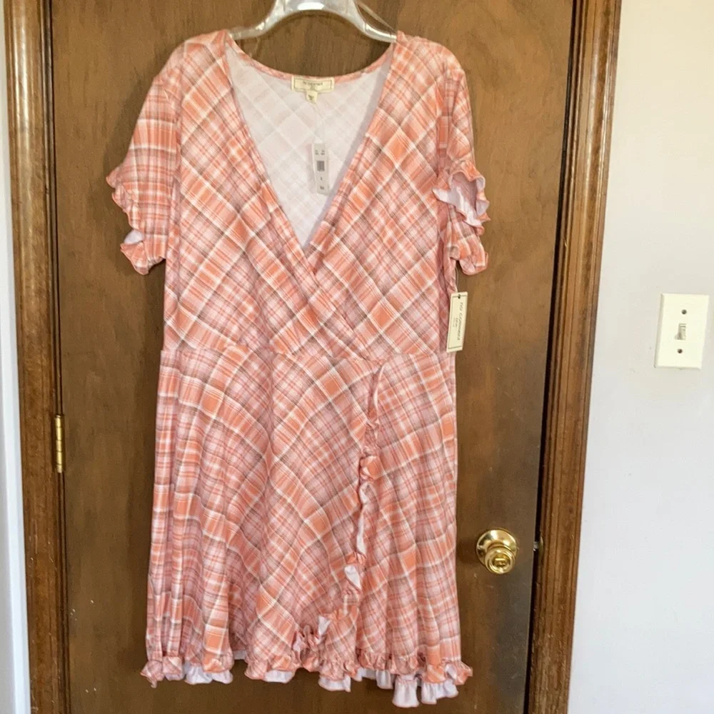 plaid print ruffle detail faux wrap dress w stretch 2X jrs - Picture 3 of 17